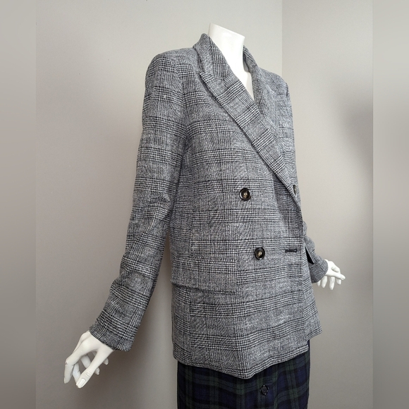 H&M Gray Plaid Double Breasted Blazer Size 6 Oversized Checkered Jacket - Picture 5 of 8
